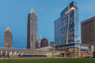 a tall building in a city