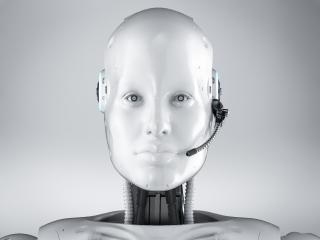 Robot wearing headset