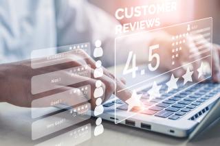 laptop computer displaying customer reviews