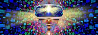 person wearing VR goggles and entering the metaverse