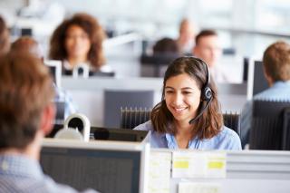 female call center agent taking a phone call