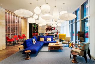 CitizenM coworking space on the main floor