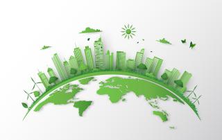 green buildings on earth surface