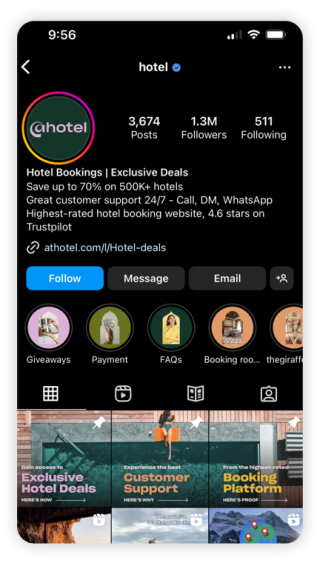 screenshot of instagram account