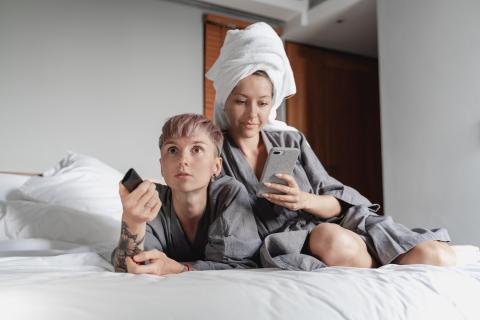 a person sitting on a bed