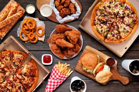 a spread of fast food