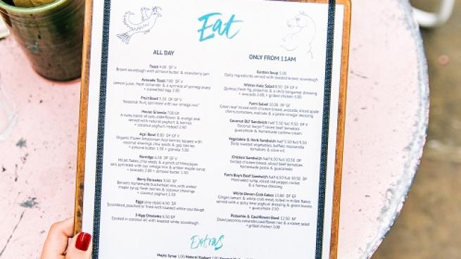 pretty restaurant menu with lady hands