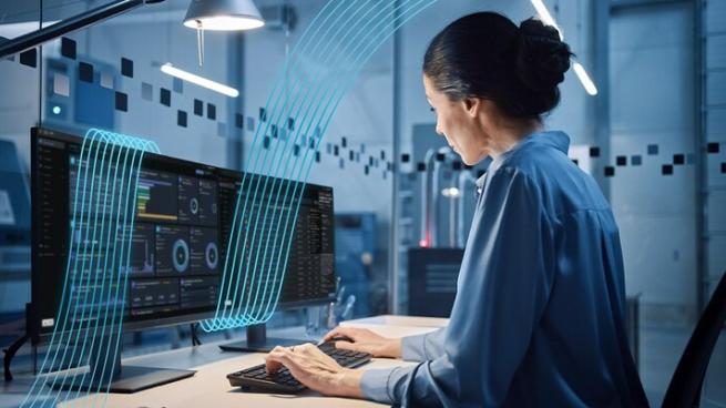 Female employee working on a computer